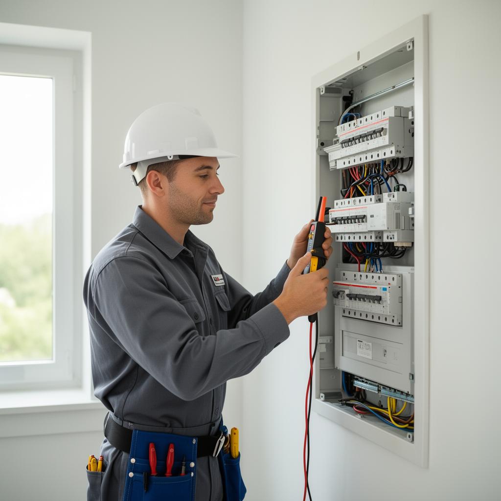 SG Electric professional electrician working on commercial panel in Las Vegas